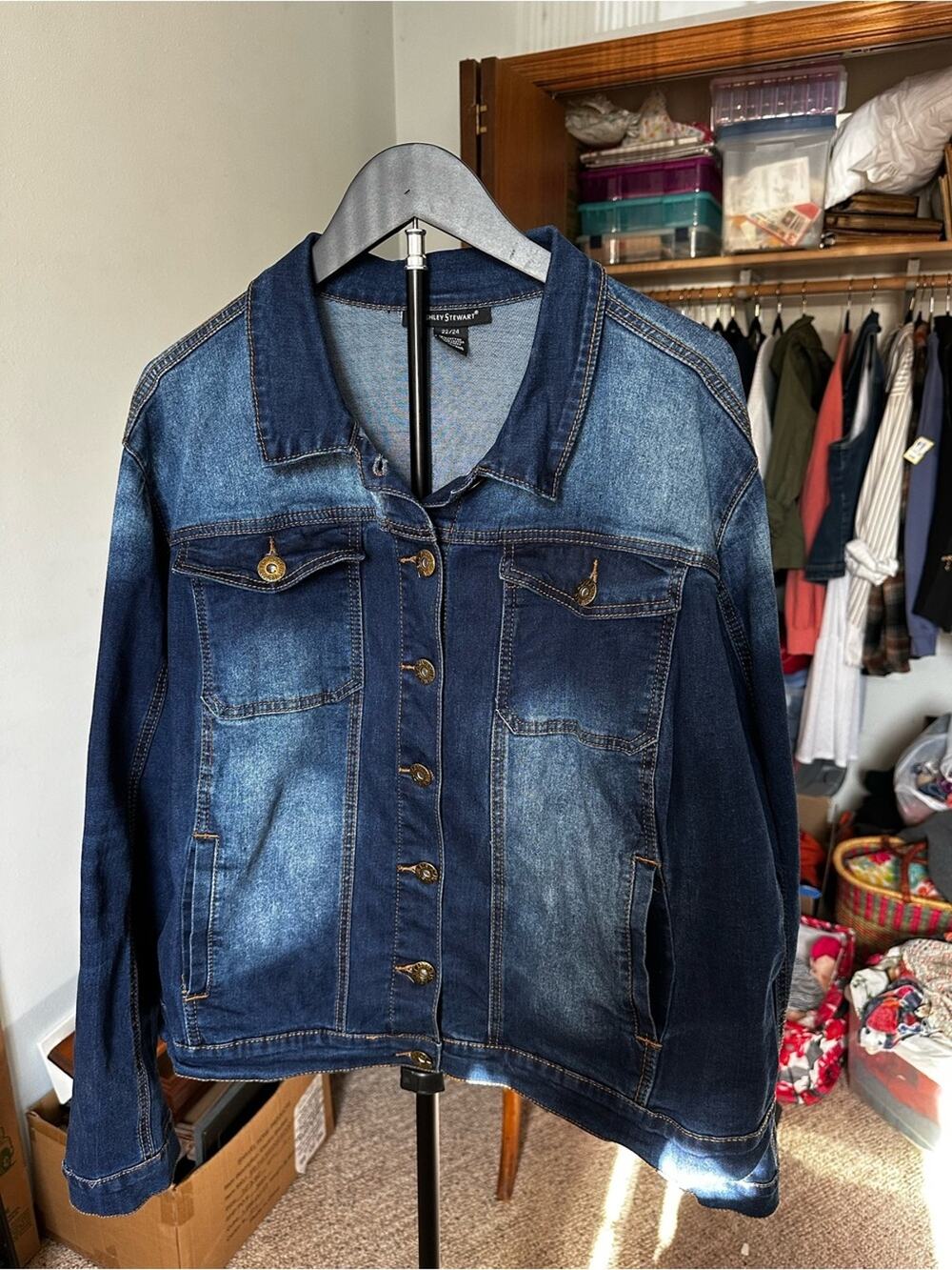 Ashley Stewart Two-Tone Dark & Mid Blue Denim Jacket